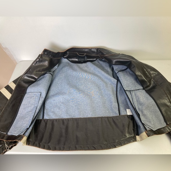 Vintage Men’s Brown Bomber Jacket w Cream Sides and Stripes on Sleeves, Large - Picture 8 of 15